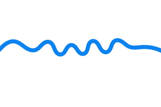 Blue wavy line abstract shape for underline, border, divider, wave, and element on transparent background