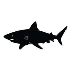 Silhouette of a menacing shark in full profile facing left creating a powerful marine predator image silhouette