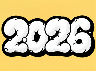 Bubble Graffiti Style 2026 Typography on Bright Yellow Background