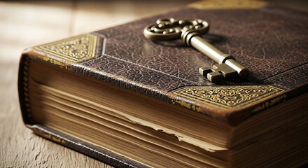 Antique Book with Key, Knowledge and Secrets.
