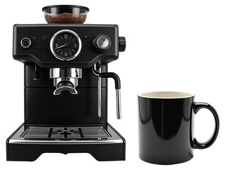 Professional Espresso Machine &ndash; Stylish Black Coffee Maker with Ceramic Mug for Cafe Branding and Kitchen Appliance Presentations