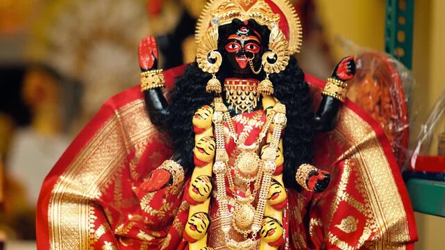 Making of goddess Maa Kali Idol. These idols are made for Kali Puja, festival of Kolkata, West Bengal