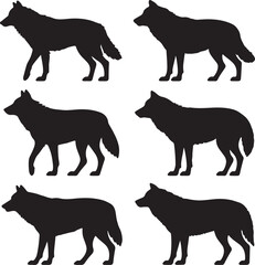 Set of wolf silhouettes on white background .