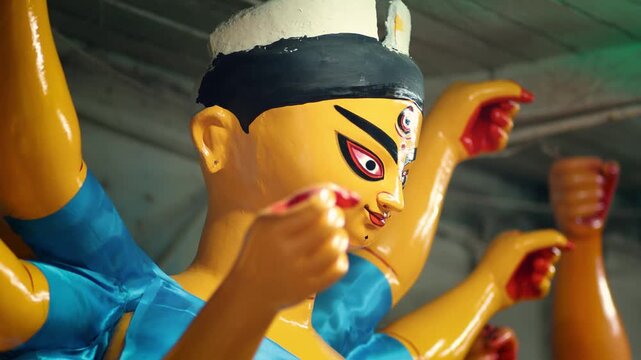 Making of Goddess Durga Idol. These idols are made for Durga Puja at Kumartuli, the biggest Festival of Kolkata, West Bengal