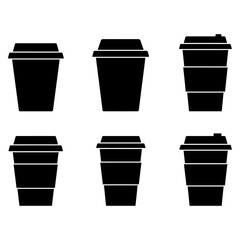 Vector illustration featuring a set of six monochrome coffee cup designs, perfect for various creative projects