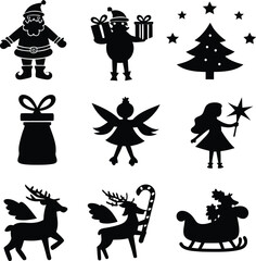 Christmas silhouette set featuring santa claus and festive elements