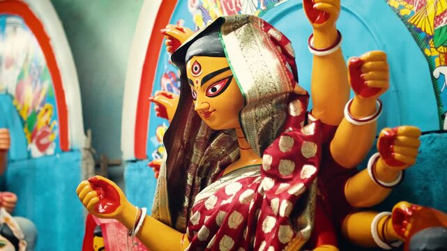 Maa Durga Traditional Look,  These idols are made for Durga Puja at Kumartuli, the biggest Festival of Kolkata, West Bengal