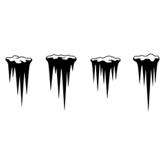 Collection of four monochrome icicle vector icons with snow caps, isolated for winter themed graphic design
