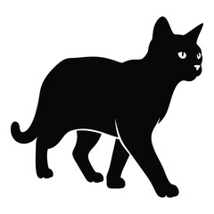 Silhouette of a black cat walking with alert eyes and twitching tail silhouette