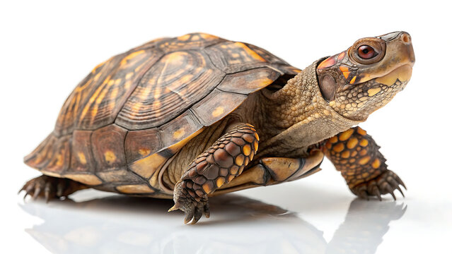Eastern box turtle standing on a white background
