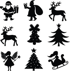 Fototapeta premium Christmas silhouette collection featuring santa claus and festive elements
