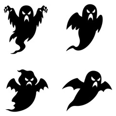 Collection of four scary ghost silhouettes with frightening expressions for halloween vector illustrations