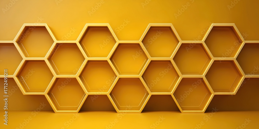 Poster intricate honeycomb pattern creating a vibrant backdrop with empty space for text or creative additi