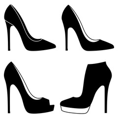 High fashion black high heel shoe collection for women's footwear, elegant and stylish, representing luxury and glamour