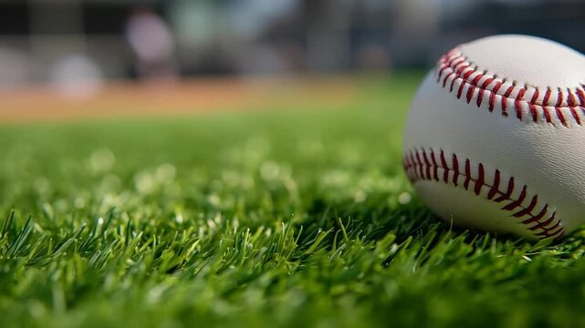 人工芝の上に置かれた新品野球ボール