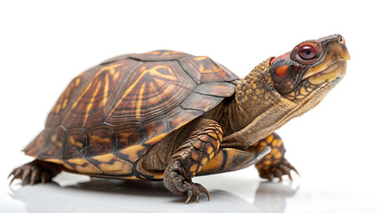 Obraz premium Eastern box turtle standing on white background with red eyes