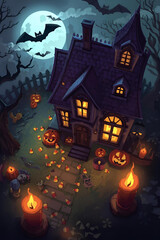 halloween background with house and pumpkin