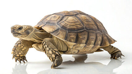 Obraz premium African spurred tortoise walking on a white background