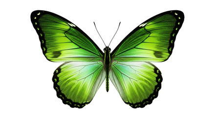 Isolated lime green butterfly with wings spread open, a beautiful colorful insect insecta