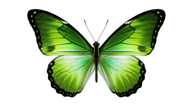 Isolated lime green butterfly with wings spread open, a beautiful colorful insect insecta