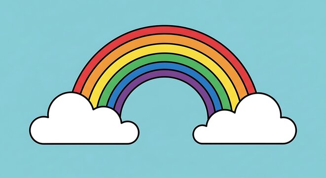Colorful Rainbow Arcing Over Fluffy White Clouds.