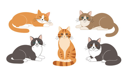 Collection of cute pixel art cats in different poses.