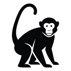 Simple silhouette icon of a black monkey with a curled tail for wildlife and zoo themes silhouette