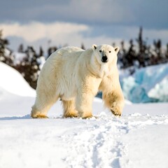 Majestic polar bear on snowy landscape