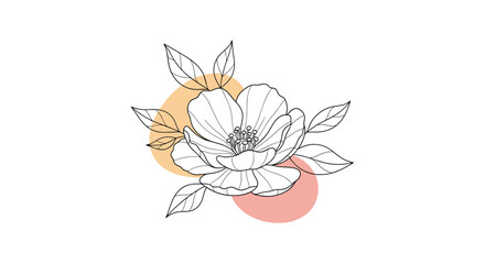 Obraz premium Botanical floral illustration with abstract shapes and delicate lines.