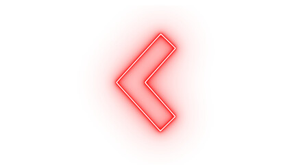 A single neon red chevron pointing left, isolated on a transparent background, signifying back or previous