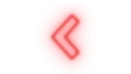 A single neon red chevron pointing left, isolated on a transparent background, signifying back or previous