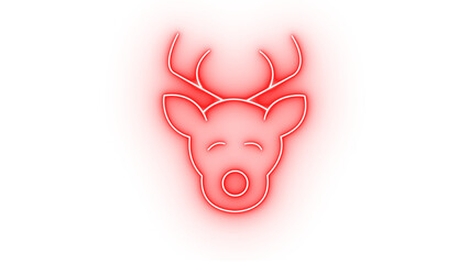 Red neon reindeer head icon isolated on transparent background © Moynul Haque