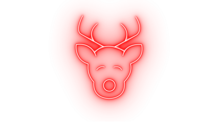 Red neon reindeer head icon isolated on transparent background