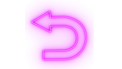 Pink neon return arrow icon isolated on transparent background