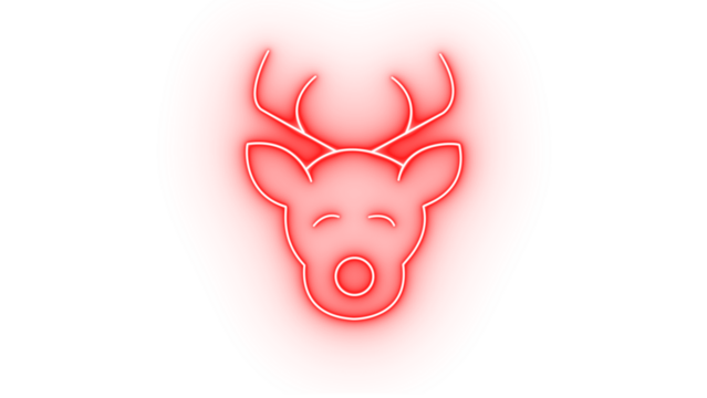 Red neon reindeer head icon isolated on transparent background