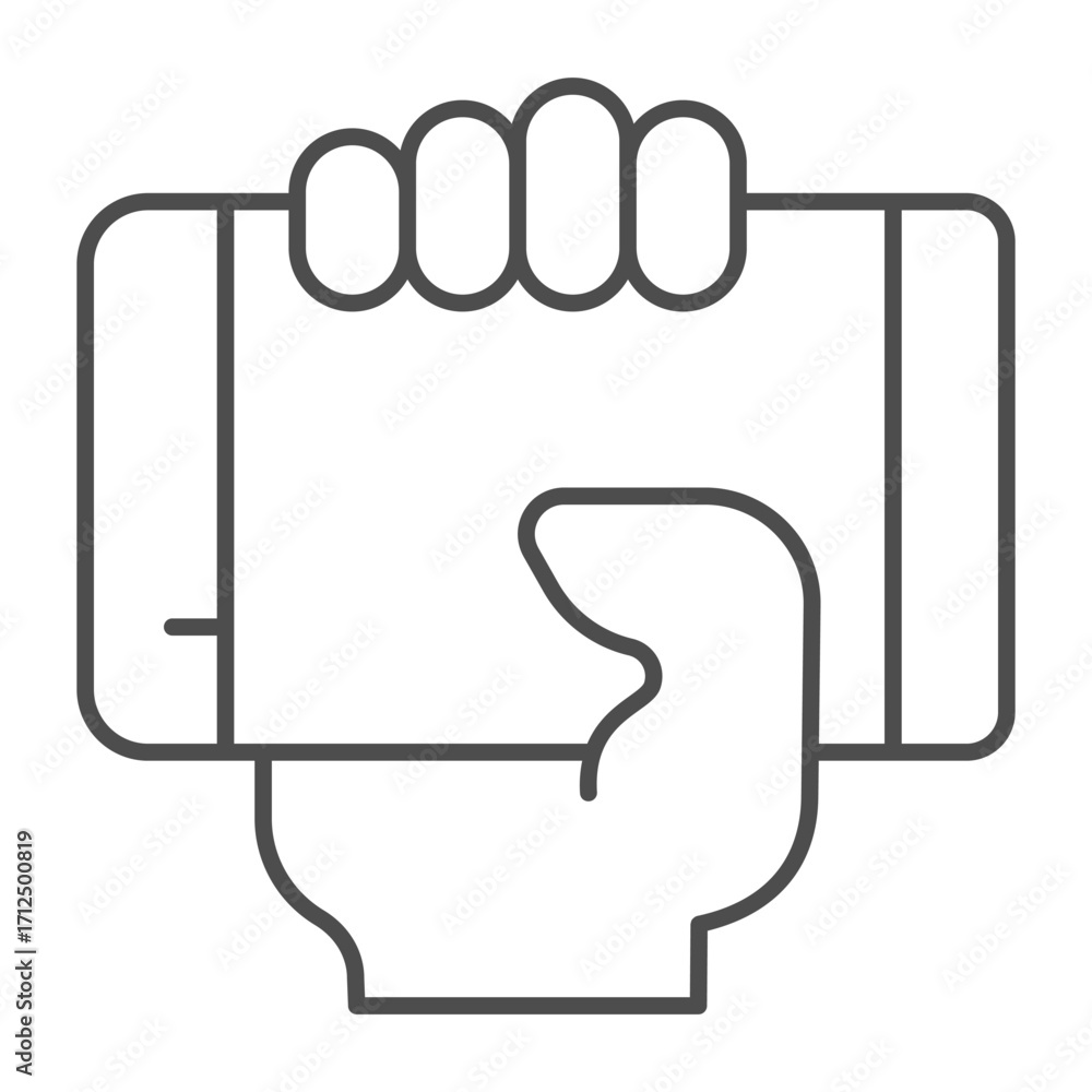 Aufkleber touchscreen phone holding horizontally in the hand thin line icon, using mobile device concept, cell
