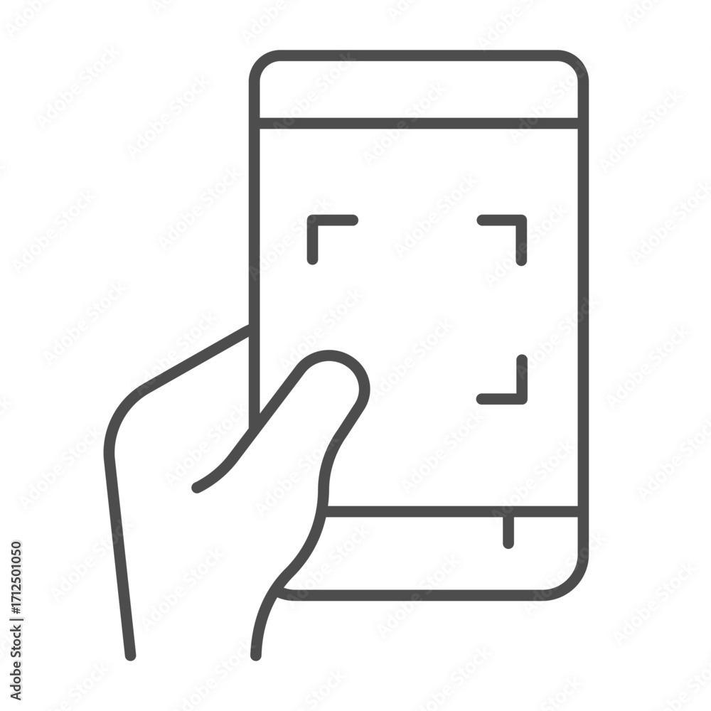 Aufkleber mobile phone and qr-code scanning app on screen thin line icon, touchscreen device concept, smartpho