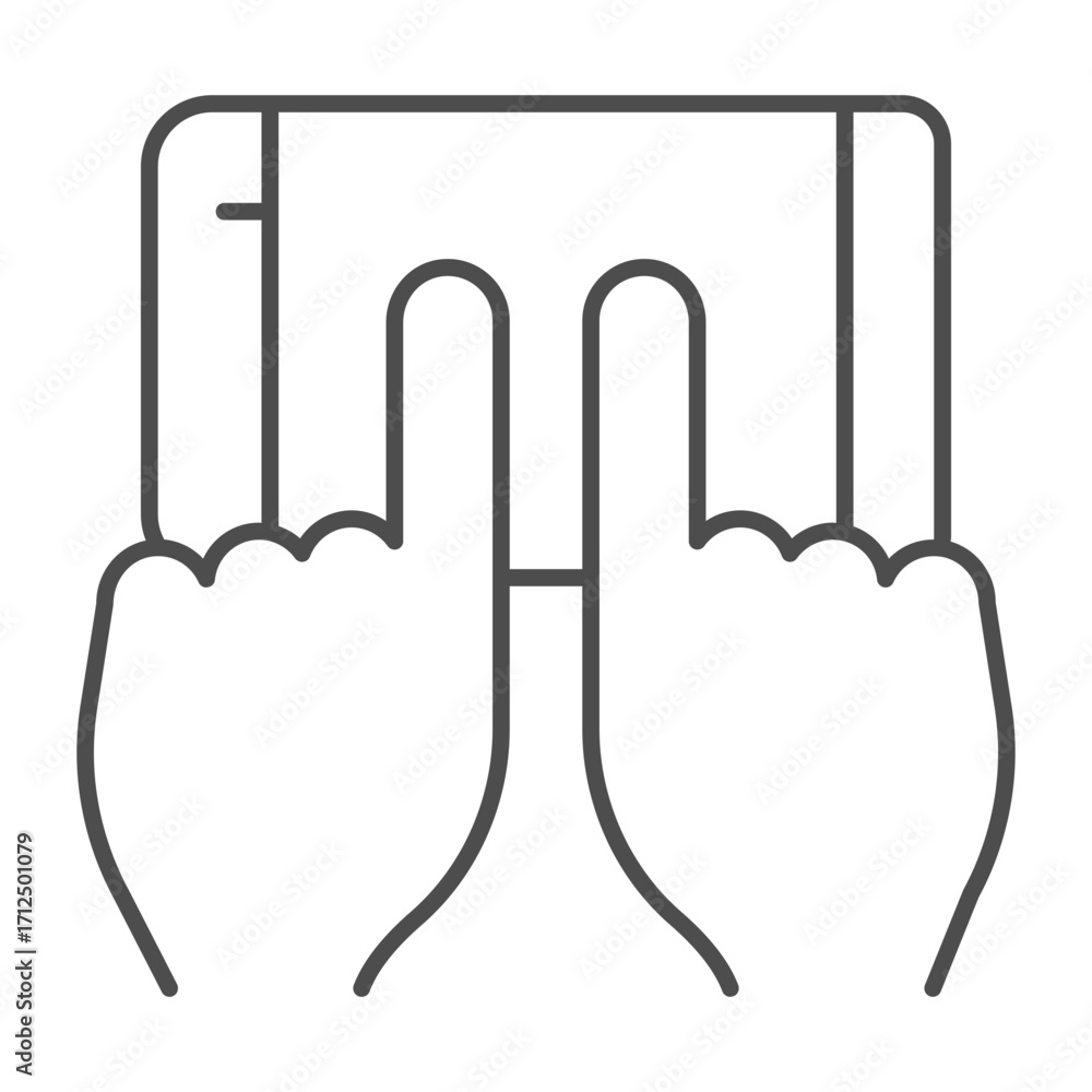 Aufkleber touchscreen smartphone with two fingers of hands thin line icon, using mobile phone concept, cellpho