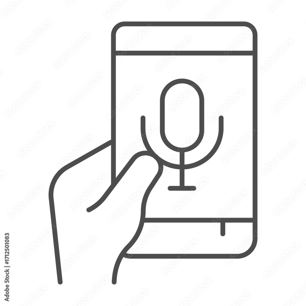 Aufkleber mobile phone with microphone app thin line icon, using smartphone mic concept, touchscreen device in