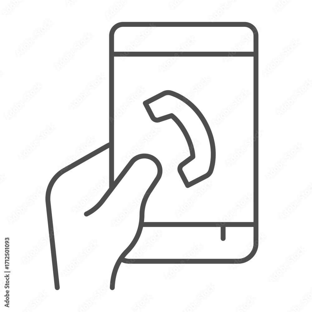 Aufkleber handset on smartphone screen thin line icon, touchscreen mobile phone for call concept, cellphone in