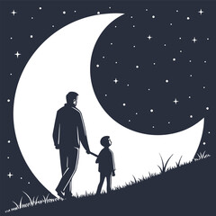 Obraz premium A loving couple in silhouette against a moonlit night sky, surrounded by stars