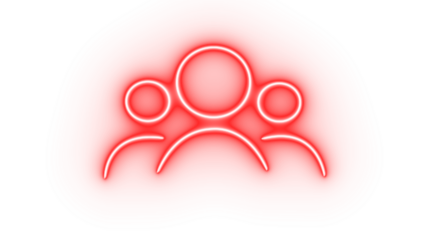 Red neon group of people icon isolated on transparent background
