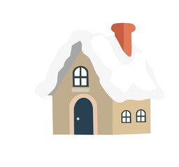 Collection of cozy Christmas house vector illustrations with snow roofs, pine trees, and smoking chimneys. Perfect for holiday cards, posters, prints, winter decorations, and festive seasonal designs.