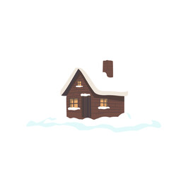 Collection of cozy Christmas house vector illustrations with snow roofs, pine trees, and smoking chimneys. Perfect for holiday cards, posters, prints, winter decorations, and festive seasonal designs.