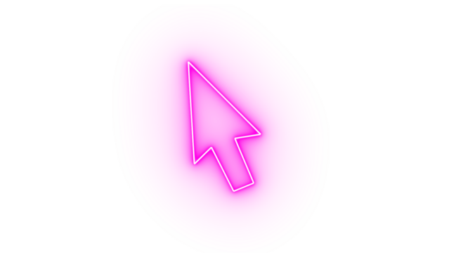 Pink neon computer mouse cursor icon isolated on transparent background