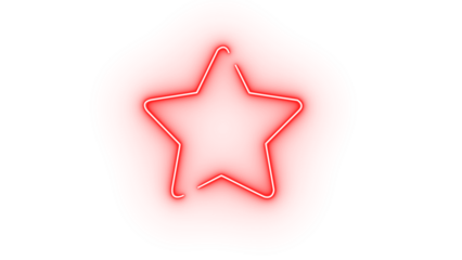 Red neon star outline isolated on transparent background