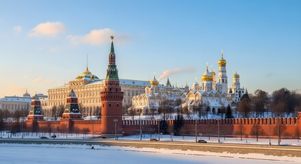 Obraz premium Moscow Kremlin Winter Panorama: Iconic Russian Architecture