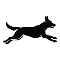 Dynamic silhouette of a black dog running fast capturing motion and energy silhouette