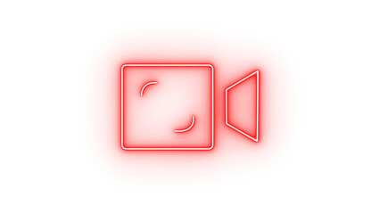 Red neon outline of a video camera icon isolated on transparent background