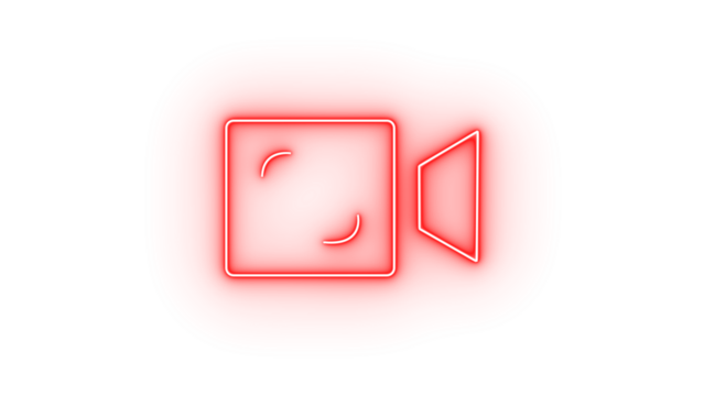 Red neon outline of a video camera icon isolated on transparent background - Powered by Adobe
